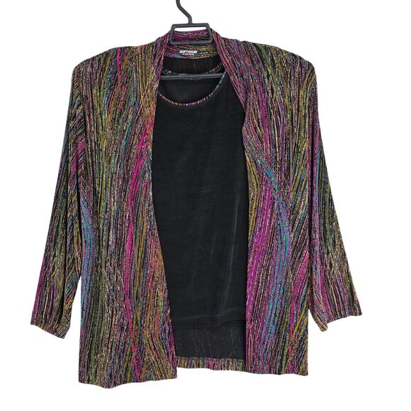 Womens 2 Pc Mark Singer Softwear Multicolor Open Front Blazer & Tank Top Size XL - Picture 1 of 13
